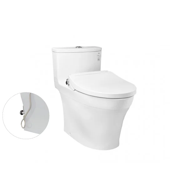 Bàn cầu 1 khối MS885DE2XW, nắp đóng êm kèm vòi rửa nước lạnh TCW07S