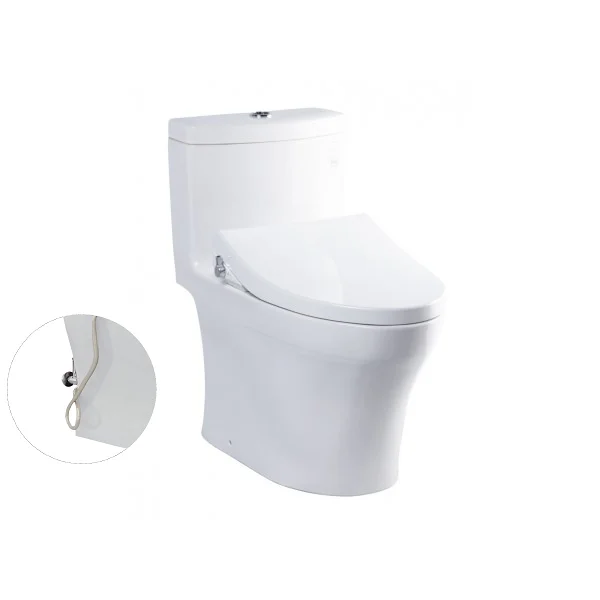Bàn cầu 1 khối MS889DRE4XW, nắp đóng êm kèm vòi rửa nước lạnh TCW1211A